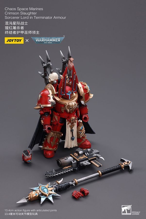 Фигурка из игры Warhammer 40k, Космодесантники Хаоса Багровая Резня Лорд-Чародей в терминаторских доспехах, JOYTOY, подвижная, 13,4 см (WHR 0061)