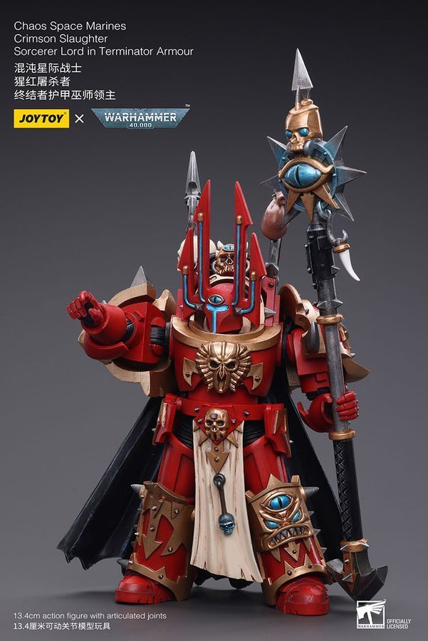 Фигурка из игры Warhammer 40k, Космодесантники Хаоса Багровая Резня Лорд-Чародей в терминаторских доспехах, JOYTOY, подвижная, 13,4 см (WHR 0061)