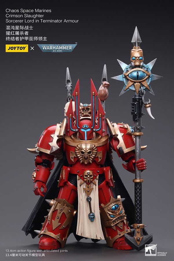 Фигурка из игры Warhammer 40k, Космодесантники Хаоса Багровая Резня Лорд-Чародей в терминаторских доспехах, JOYTOY, подвижная, 13,4 см (WHR 0061)