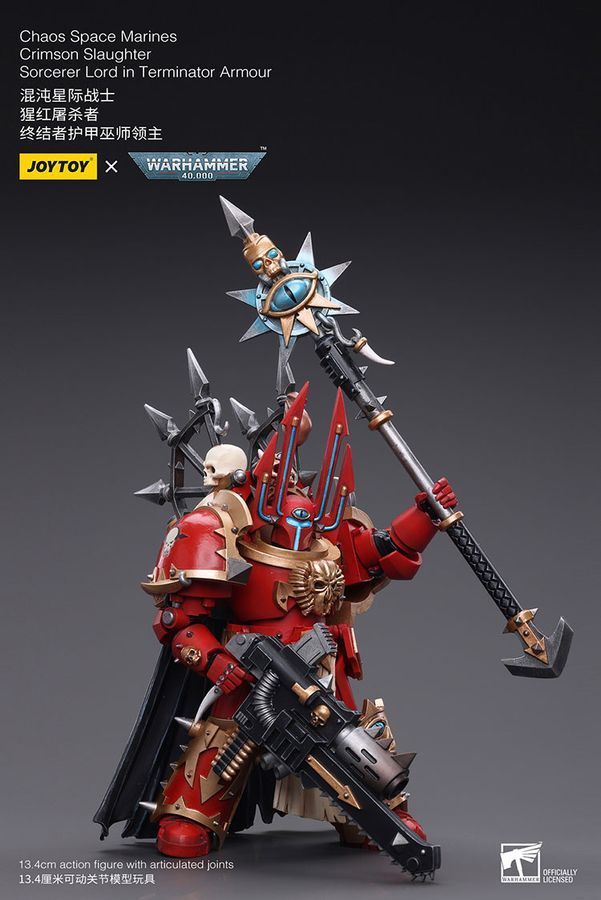 Фигурка из игры Warhammer 40k, Космодесантники Хаоса Багровая Резня Лорд-Чародей в терминаторских доспехах, JOYTOY, подвижная, 13,4 см (WHR 0061)