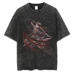 Футболка оверсайз с принтом из аниме Атака Титанов, универсальная, хлопок Washed Cotton, размер S (FAT 0028G-S)
