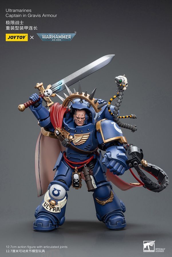 Фигурка из игры Warhammer 40k, Капитан Ультрамаринов в доспехах Гравис, JOYTOY, подвижная, 12,1 см (WHR 0023)