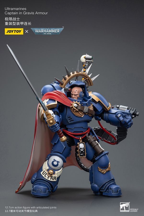 Фигурка из игры Warhammer 40k, Капитан Ультрамаринов в доспехах Гравис, JOYTOY, подвижная, 12,1 см (WHR 0023)