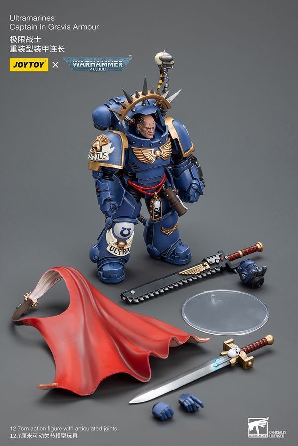 Фигурка из игры Warhammer 40k, Капитан Ультрамаринов в доспехах Гравис, JOYTOY, подвижная, 12,1 см (WHR 0023)