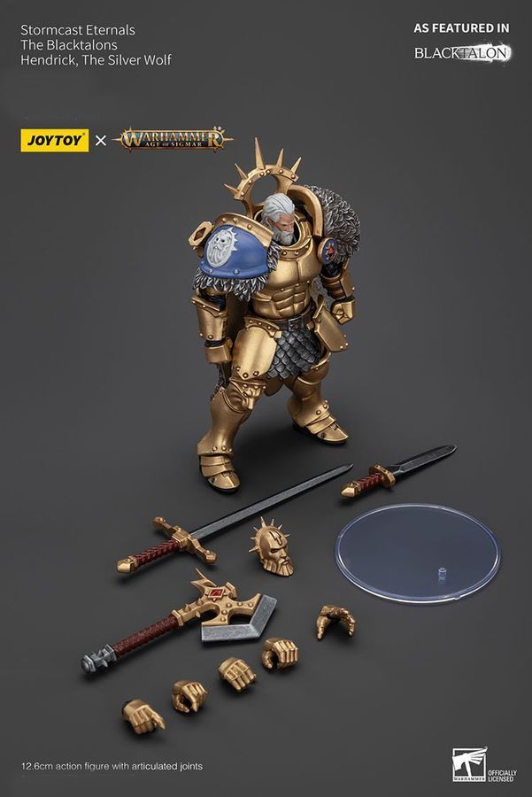 Фігурка з гри Warhammer Age of Sigmar, Вічні Штормкасти Чорні Пазурі Хендрік Срібний Вовк, JOYTOY, рухома, 12,6 см (WHR 0217)