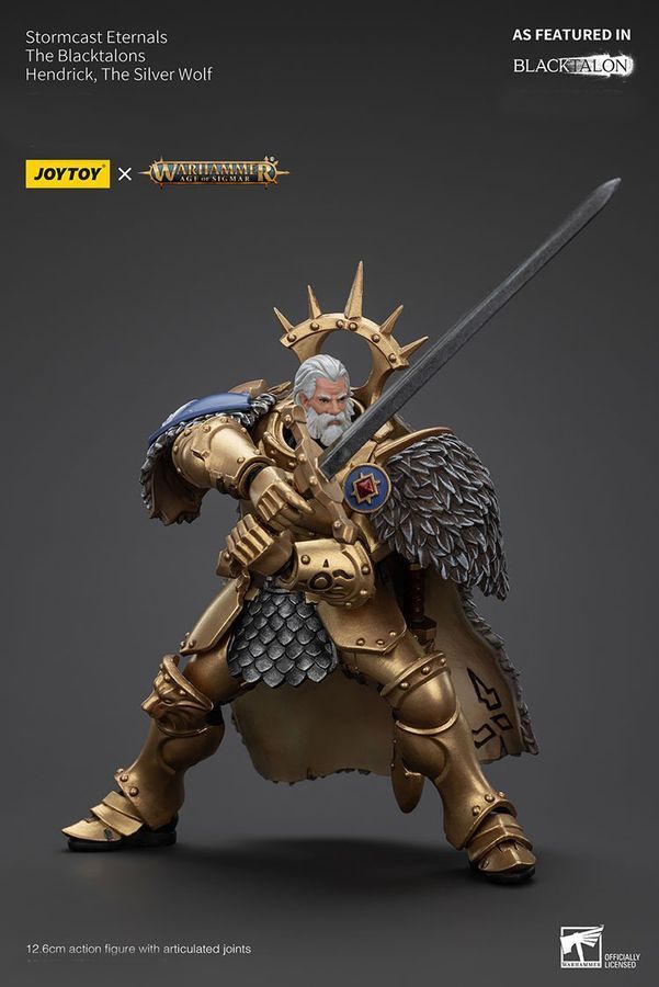 Фігурка з гри Warhammer Age of Sigmar, Вічні Штормкасти Чорні Пазурі Хендрік Срібний Вовк, JOYTOY, рухома, 12,6 см (WHR 0217)