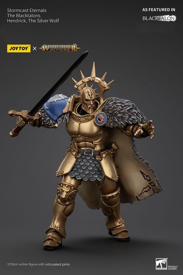 Фігурка з гри Warhammer Age of Sigmar, Вічні Штормкасти Чорні Пазурі Хендрік Срібний Вовк, JOYTOY, рухома, 12,6 см (WHR 0217)