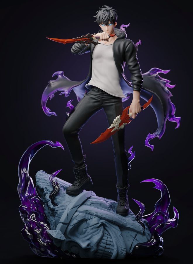 Аніме фігурка Player 1 Studio - Solo Leveling The Shadow Monarch Awakening Jin Woo, Тільки я візьму новий рівень Сон Джин Ву, не рухлива, з підсвічуванням, 38 см (SOLE 0002)