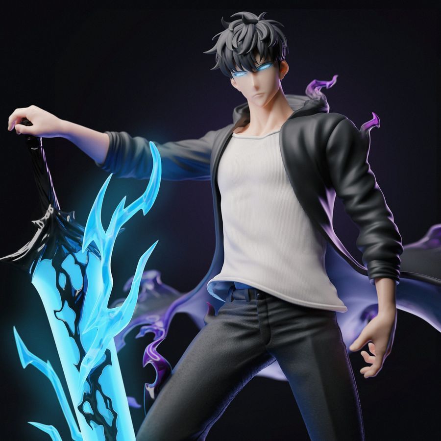 Аніме фігурка Player 1 Studio - Solo Leveling The Shadow Monarch Awakening Jin Woo, Тільки я візьму новий рівень Сон Джин Ву, не рухлива, з підсвічуванням, 38 см (SOLE 0002)