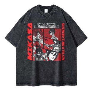 Футболка оверсайз с принтом из аниме Атака Титанов, универсальная, хлопок Washed Cotton, размер S (FAT 0020G-S)