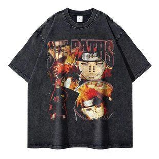 Футболка оверсайз с принтом из аниме Наруто, универсальная, хлопок Washed Cotton, размер XXXL (FNAR 0076G-XXXL)