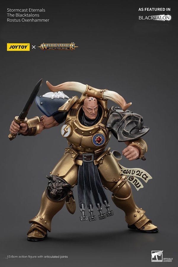 Фігурка з гри Warhammer Age of Sigmar, Вічні Штормкасти Чорні Кігті Ростус Оксенхаммер, JOYTOY, рухома, 13,6 см (WHR 0219)