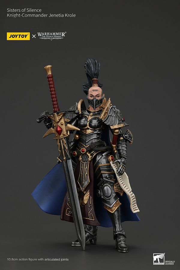 Фигурка из игры Warhammer 40k, Сестры Тишины, Арджент Линкс, Рыцарь-командир Дженетия Кроле, JOYTOY, подвижная, 10,8 см (WHR 0220)
