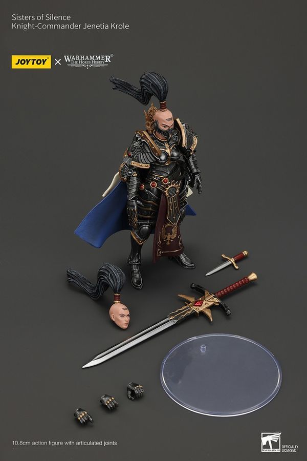 Фигурка из игры Warhammer 40k, Сестры Тишины, Арджент Линкс, Рыцарь-командир Дженетия Кроле, JOYTOY, подвижная, 10,8 см (WHR 0220)