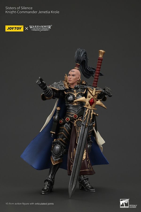 Фигурка из игры Warhammer 40k, Сестры Тишины, Арджент Линкс, Рыцарь-командир Дженетия Кроле, JOYTOY, подвижная, 10,8 см (WHR 0220)