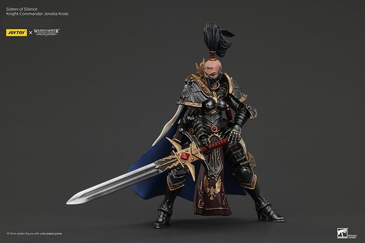 Фигурка из игры Warhammer 40k, Сестры Тишины, Арджент Линкс, Рыцарь-командир Дженетия Кроле, JOYTOY, подвижная, 10,8 см (WHR 0220)