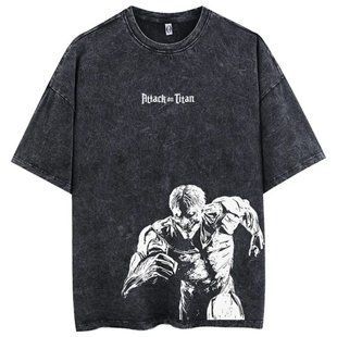 Футболка оверсайз с принтом из аниме Атака Титанов, универсальная, хлопок Washed Cotton, размер S (FAT 0046G-S)