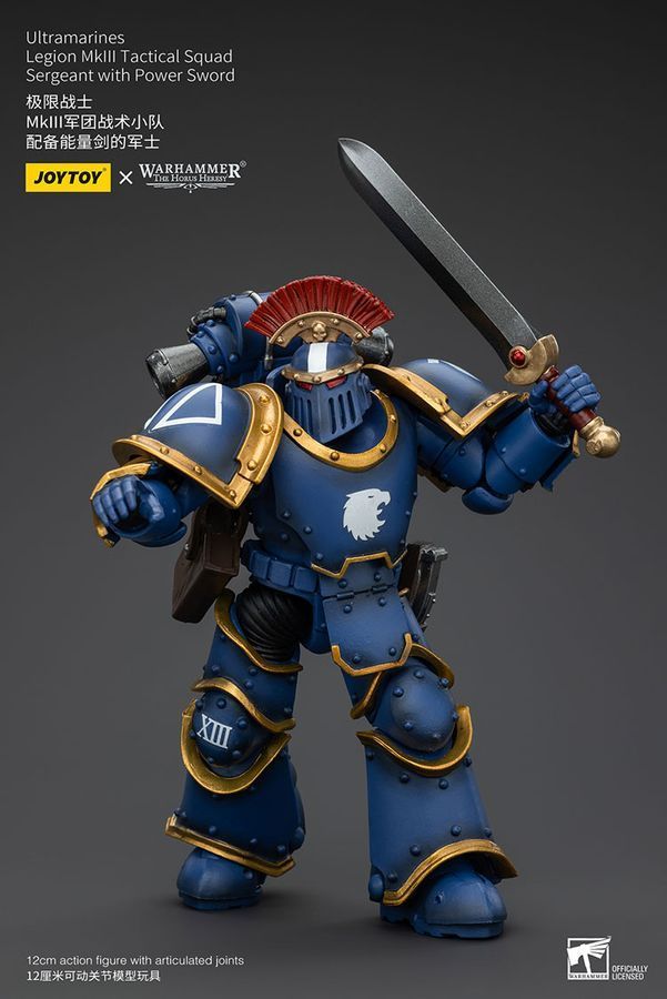 Фігурка з гри Warhammer 40k, Легіонери Ультрамаринів MKIII Сержант із силовим мечем, JOYTOY, рухома, 12 см (WHR 0069)