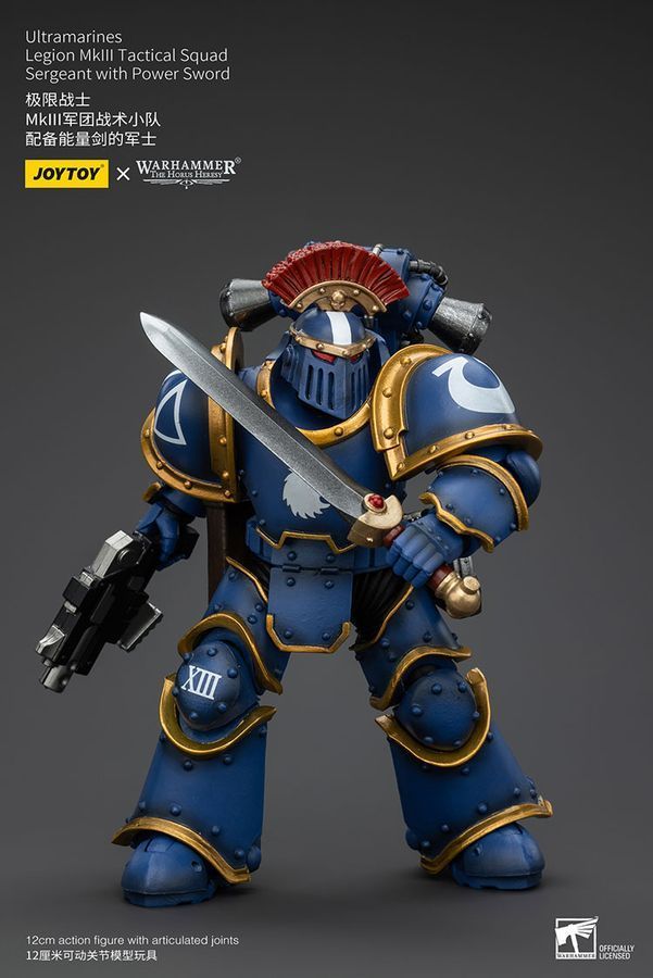Фігурка з гри Warhammer 40k, Легіонери Ультрамаринів MKIII Сержант із силовим мечем, JOYTOY, рухома, 12 см (WHR 0069)
