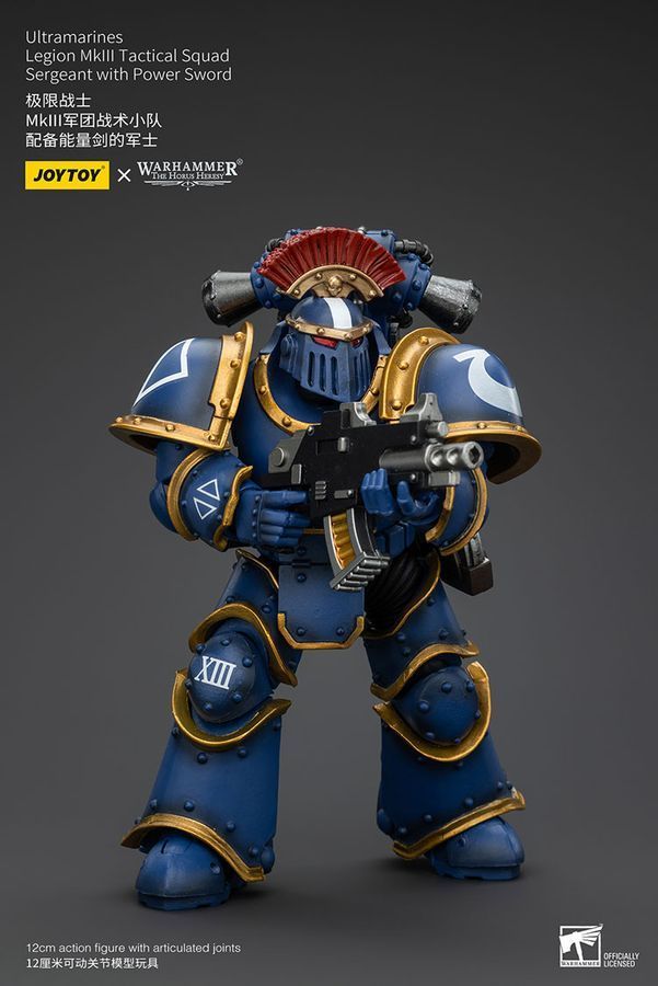 Фігурка з гри Warhammer 40k, Легіонери Ультрамаринів MKIII Сержант із силовим мечем, JOYTOY, рухома, 12 см (WHR 0069)