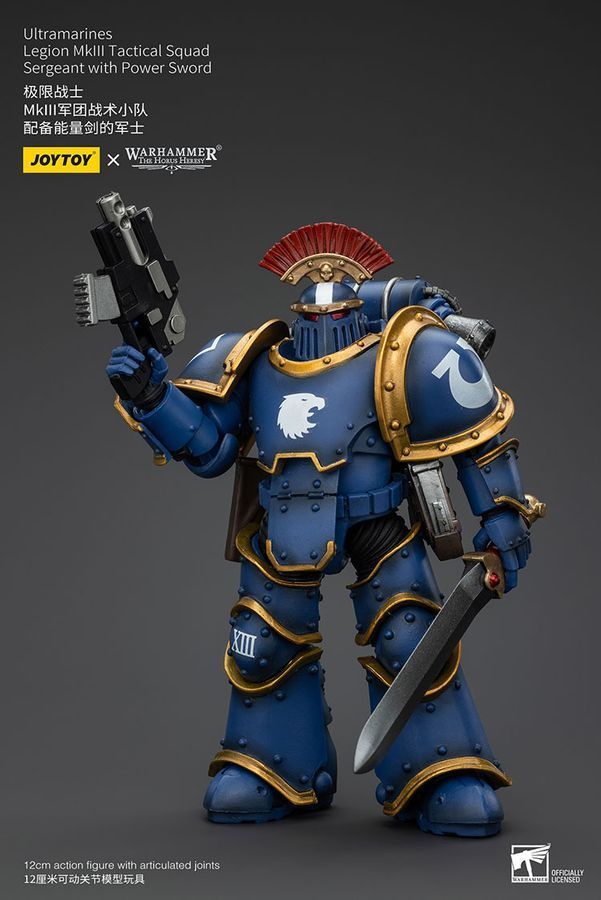 Фігурка з гри Warhammer 40k, Легіонери Ультрамаринів MKIII Сержант із силовим мечем, JOYTOY, рухома, 12 см (WHR 0069)