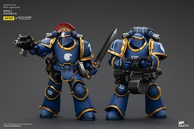 Фігурка з гри Warhammer 40k, Легіонери Ультрамаринів MKIII Сержант із силовим мечем, JOYTOY, рухома, 12 см (WHR 0069)
