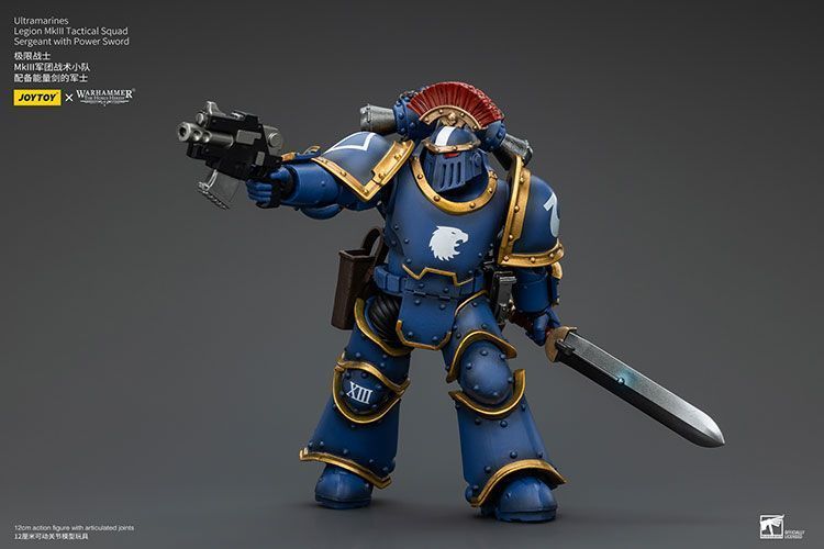 Фігурка з гри Warhammer 40k, Легіонери Ультрамаринів MKIII Сержант із силовим мечем, JOYTOY, рухома, 12 см (WHR 0069)