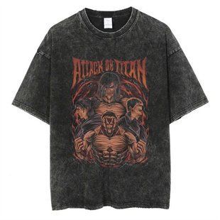 Футболка оверсайз с принтом из аниме Атака Титанов, универсальная, хлопок Washed Cotton, размер S (FAT 0010G-S)