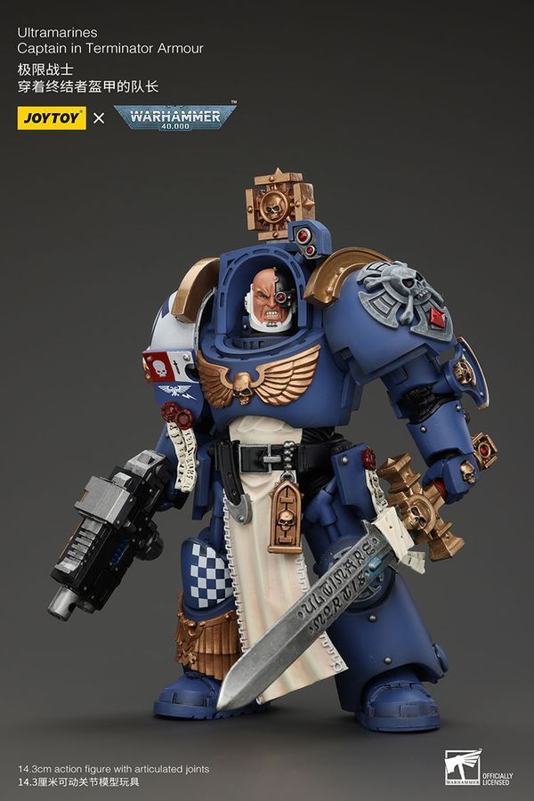 Фигурка из игры Warhammer 40k, Капитан Ультрамаринов в терминаторских доспехах, JOYTOY, подвижная, 14,3 см (WHR 0071)