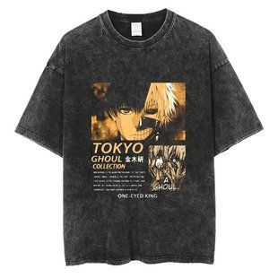 Футболка оверсайз с принтом из аниме Токийский Гуль, универсальная, хлопок Washed Cotton, размер XXXL (FTG 0003G-XXXL)