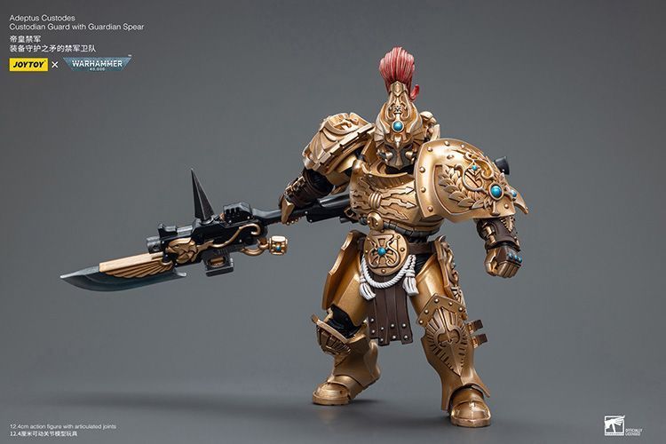 Фигурка из игры Warhammer 40k, Страж-хранитель Адептус Кустодес с копьем стража, JOYTOY, подвижная, 12,4 см (WHR 0036)
