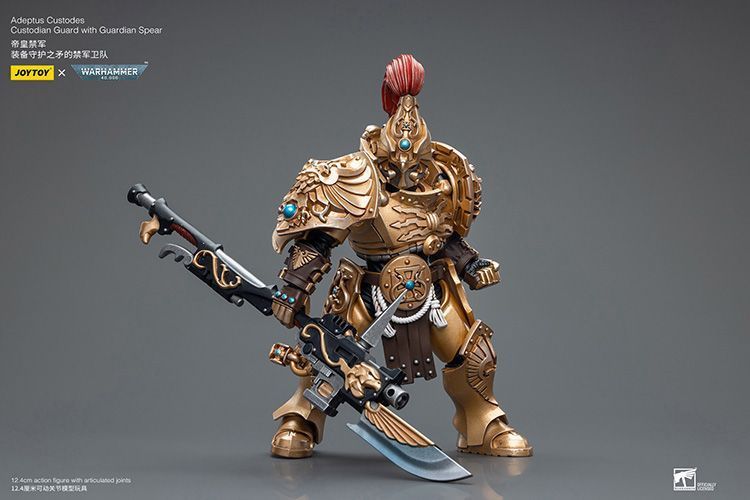 Фигурка из игры Warhammer 40k, Страж-хранитель Адептус Кустодес с копьем стража, JOYTOY, подвижная, 12,4 см (WHR 0036)