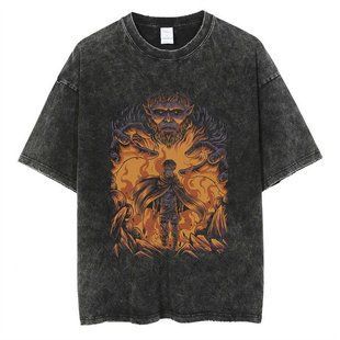 Футболка оверсайз с принтом из аниме Атака Титанов, универсальная, хлопок Washed Cotton, размер S (FAT 0014G-S)