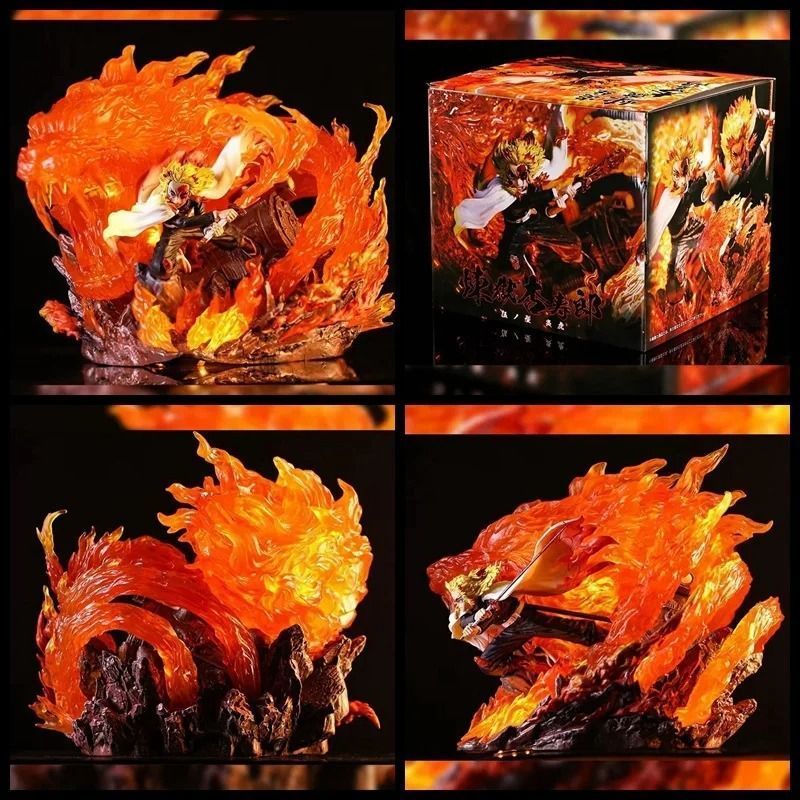 Аніме фігурка Клинок розсікаючий демонів Demon Slayer Rengoku Kyoujurou Ренгоку Кьодзюро, з підсвічуванням, 27 см (BDD 0099)