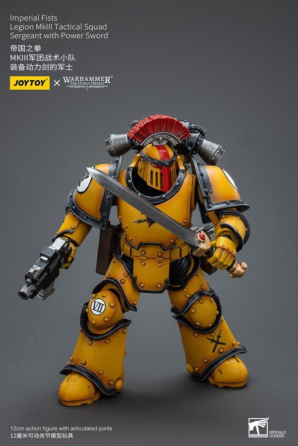 Фигурка из игры Warhammer 40k, Имперские Кулаки, Сержант с силовым мечом, JOYTOY, подвижная, 12 см (WHR 0078)