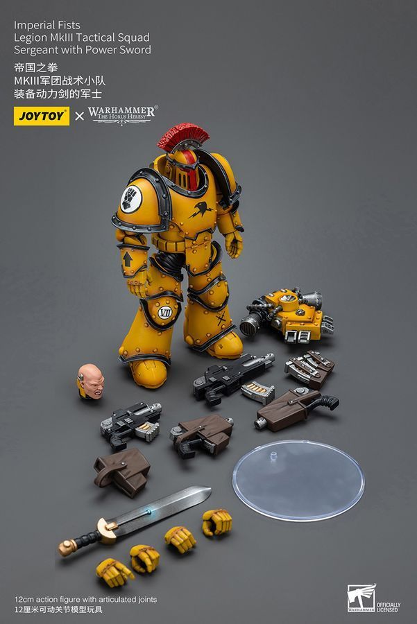Фигурка из игры Warhammer 40k, Имперские Кулаки, Сержант с силовым мечом, JOYTOY, подвижная, 12 см (WHR 0078)