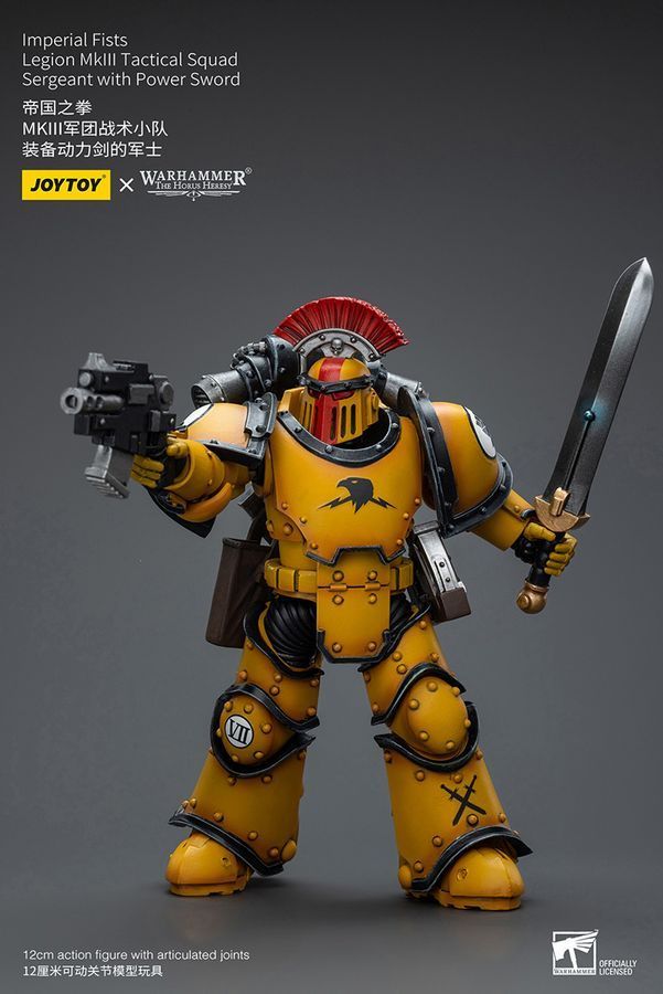 Фигурка из игры Warhammer 40k, Имперские Кулаки, Сержант с силовым мечом, JOYTOY, подвижная, 12 см (WHR 0078)