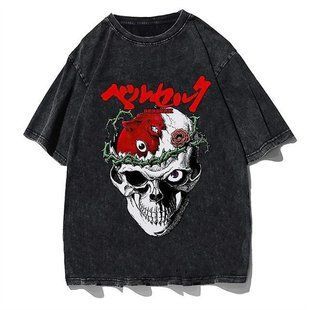 Футболка оверсайз с принтом из аниме Берсерк, универсальная, хлопок Washed Cotton, размер XXXL (FBRK 0042G-XXXL)