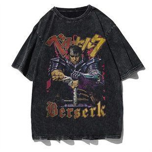 Футболка оверсайз с принтом из аниме Берсерк, универсальная, хлопок Washed Cotton, размер XXXL (FBRK 0046G-XXXL)