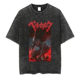 Футболка оверсайз с принтом из аниме Берсерк, универсальная, хлопок Washed Cotton, размер XXXL (FBRK 0009G-XXXL)