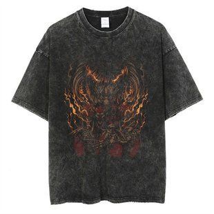 Футболка оверсайз с принтом из аниме Атака Титанов, универсальная, хлопок Washed Cotton, размер S (FAT 0015G-S)