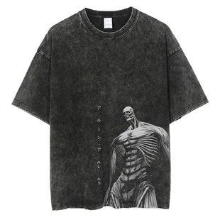 Футболка оверсайз с принтом из аниме Атака Титанов, универсальная, хлопок Washed Cotton, размер S (FAT 0007G-S)