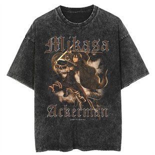 Футболка оверсайз с принтом из аниме Атака Титанов, универсальная, хлопок Washed Cotton, размер S (FAT 0032G-S)