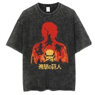 Футболка оверсайз с принтом из аниме Атака Титанов, универсальная, хлопок Washed Cotton, размер S (FAT 0057G-S)