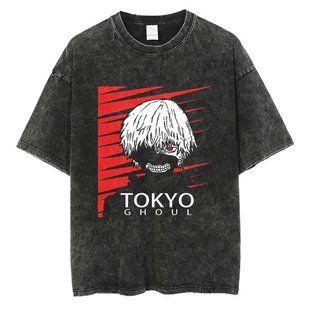 Футболка оверсайз с принтом из аниме Токийский Гуль, универсальная, хлопок Washed Cotton, размер XXXL (FTG 0014G-XXXL)