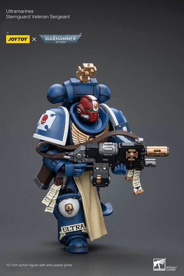 Фигурка из игры Warhammer 40k, Сержант Ветеран кормовой гвардии Ультрамаринов, JOYTOY, подвижная, 12,1 см (WHR 0174)