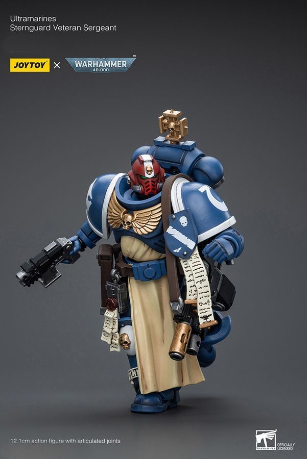 Фигурка из игры Warhammer 40k, Сержант Ветеран кормовой гвардии Ультрамаринов, JOYTOY, подвижная, 12,1 см (WHR 0174)