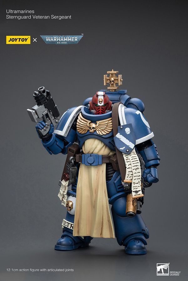 Фигурка из игры Warhammer 40k, Сержант Ветеран кормовой гвардии Ультрамаринов, JOYTOY, подвижная, 12,1 см (WHR 0174)