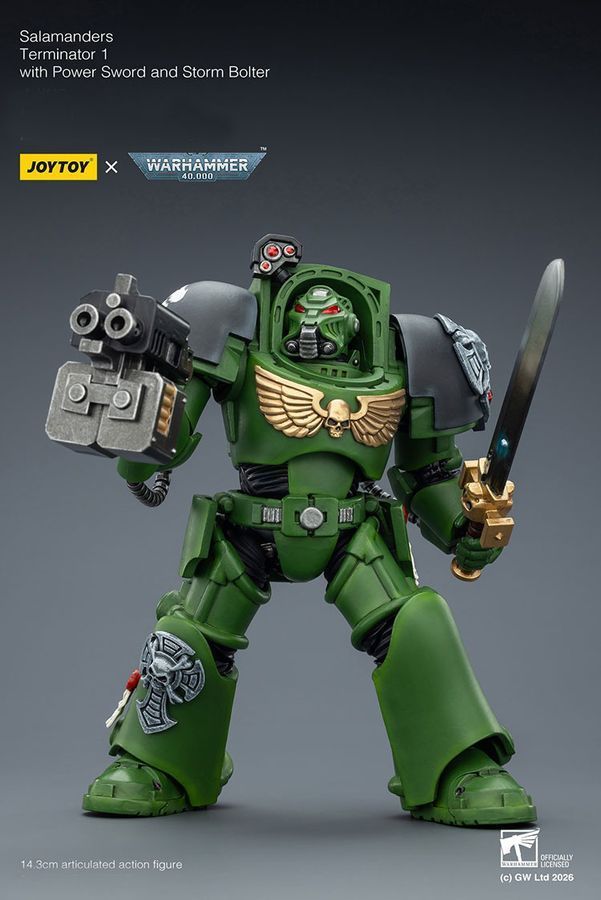 Фигурка из игры Warhammer 40k, Терминатор Саламандр с силовым мечем, JOYTOY, подвижная, 14,3 см (WHR 0193)
