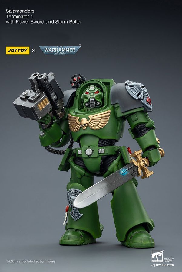 Фигурка из игры Warhammer 40k, Терминатор Саламандр с силовым мечем, JOYTOY, подвижная, 14,3 см (WHR 0193)